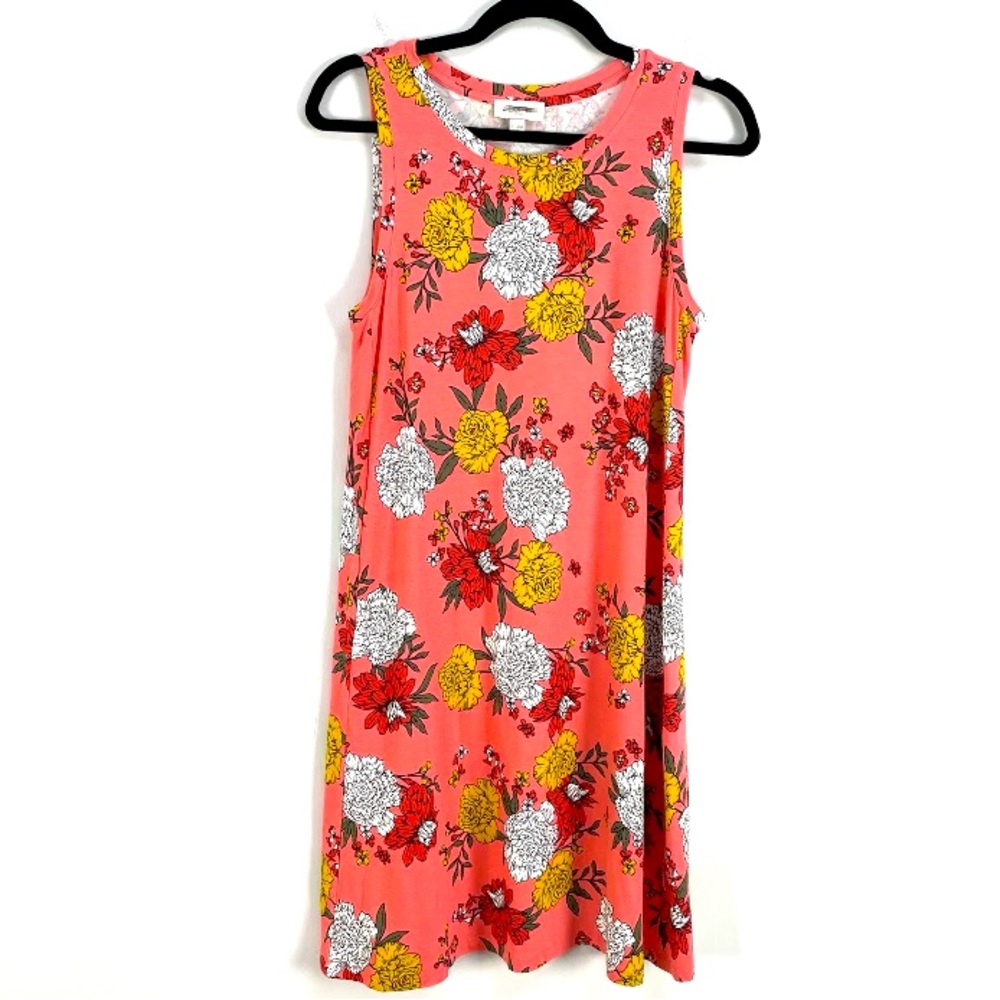 Loft floral neon coral flowy dress